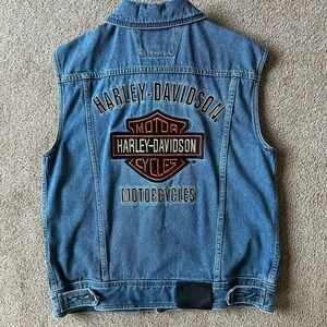 Harley-Davidson Motorcycle Vest Blue Denim Embroidered Medium